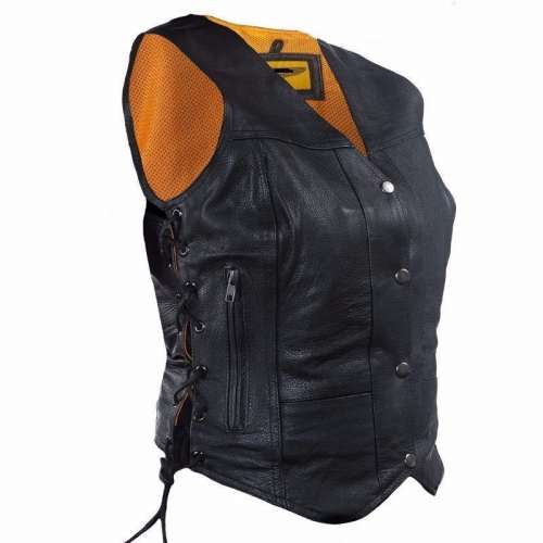 ladies womens solid soft leather biker motorcycle vest black concealed carry  Women's Clothing Deals